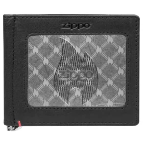 Siyah Deri Cüzdan – zippo Alev Desenli Metal Plaka Tasarımı